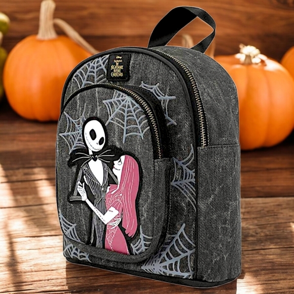 The Nightmare Before Christmas Jack & Sally Mini Black & Gray Backpack Bag - Picture 11 of 12